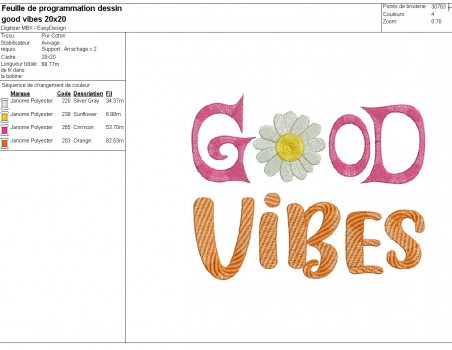 machine embroidery design good vibes