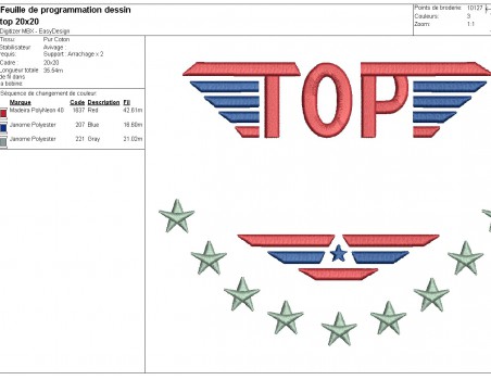 Motif de broderie machine logo Top  personnalisable