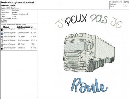 Motif de broderie  machine texte j peux pas je roule