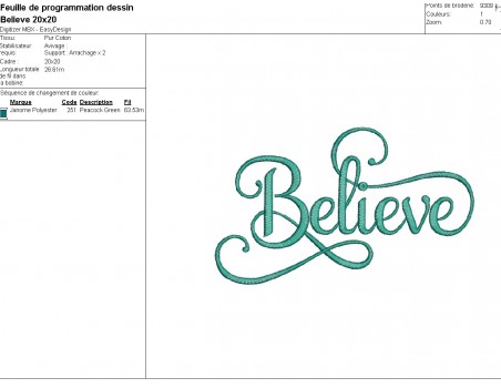 machine embroidery design Believe