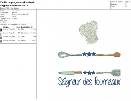 Motif de broderie machine seigneur des fourneaux personnalisable