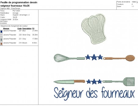 Motif de broderie machine seigneur des fourneaux personnalisable