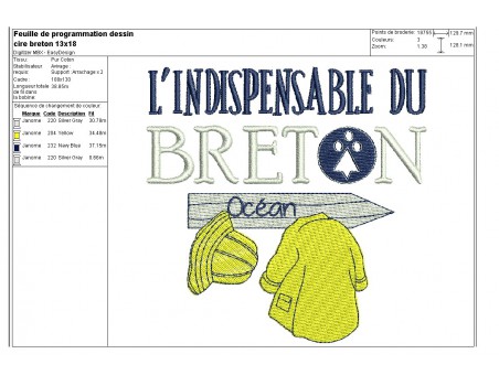 Motif de broderie machine ciré breton