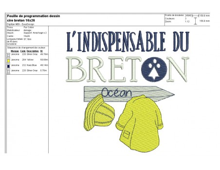 machine embroidery  design Breton waxed rain