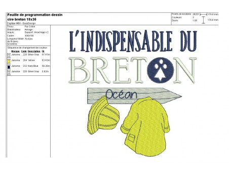 Motif de broderie machine ciré breton