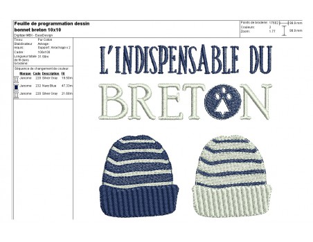 Motif de broderie machine bonnets du  breton