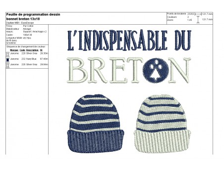 Motif de broderie machine bonnets du  breton