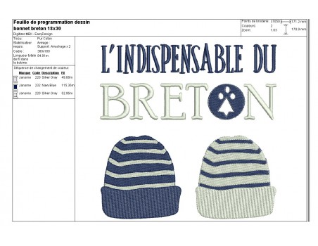 Motif de broderie machine bonnets du  breton