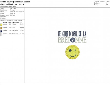 Motif de broderie machine le clin d'oeil de la bretonne