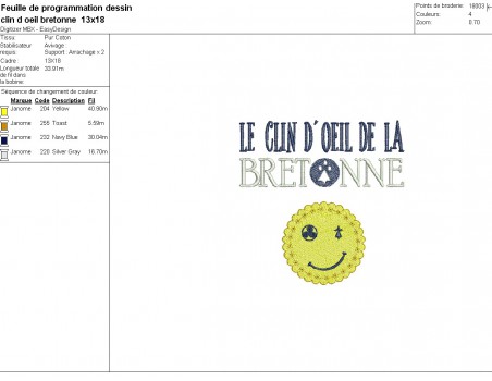 Motif de broderie machine le clin d'oeil de la bretonne