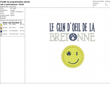 machine embroidery design  Breton wink