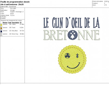 Motif de broderie machine le clin d'oeil de la bretonne