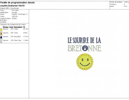 machine embroidery design Breton smile