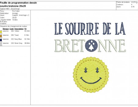 Motif de broderie machine le sourire de la bretonne