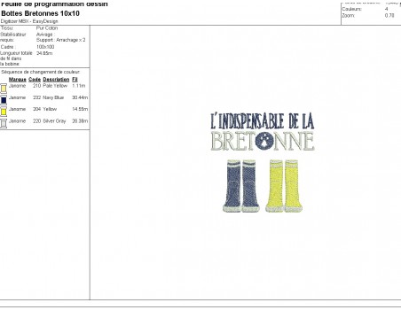 machine embroidery  design Breton rain boots