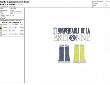 machine embroidery  design Breton rain boots