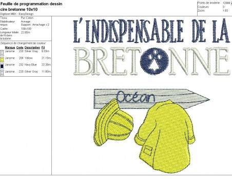 machine embroidery  design Breton waxed rain