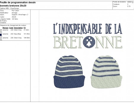 Motif de broderie machine bonnets de la  bretonne