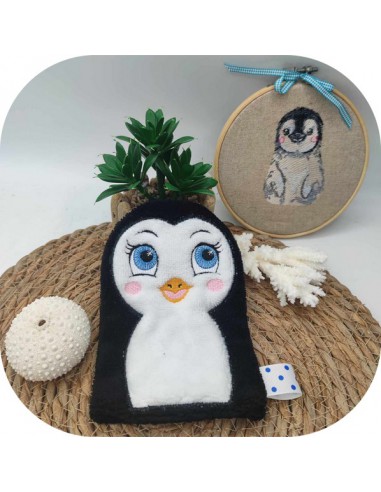 machine embroidery design pinguin wasch mitt  ITH