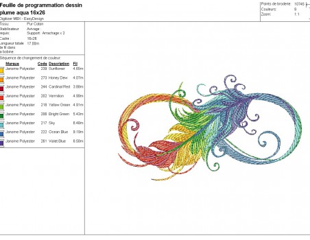 Motif de broderie machine plume aquarelle