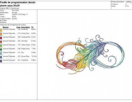 Motif de broderie machine plume aquarelle