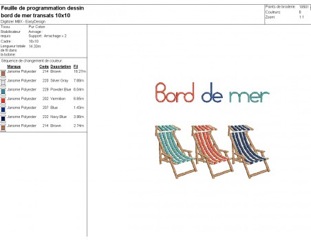 machine embroidery design deckchairs seaside