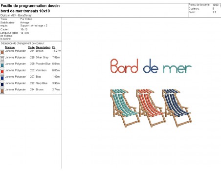 Motif de broderie machine transats bord de mer