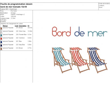 machine embroidery design deckchairs seaside