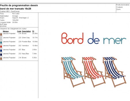 machine embroidery design deckchairs seaside