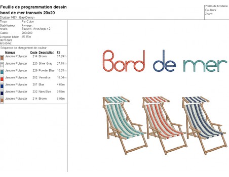 machine embroidery design deckchairs seaside