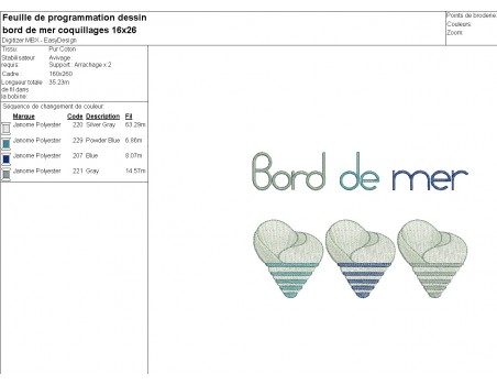 Motif de broderie machine coquillages bord de mer