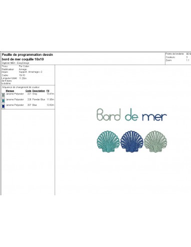 Motif de broderie machine coquilles bord de mer Motif de broderie machine coquilles bord de mer