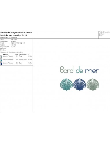 Motif de broderie machine coquilles bord de mer Motif de broderie machine coquilles bord de mer