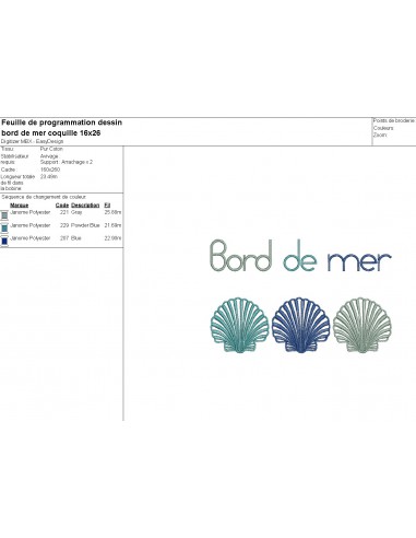 Motif de broderie machine coquilles bord de mer Motif de broderie machine coquilles bord de mer