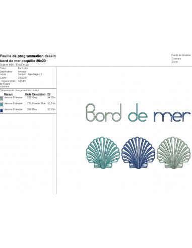 Motif de broderie machine coquilles bord de mer Motif de broderie machine coquilles bord de mer