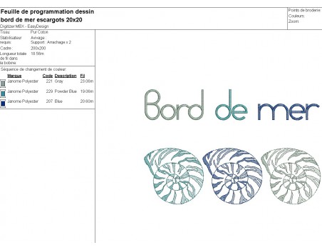 machine embroidery design seaside sea snails