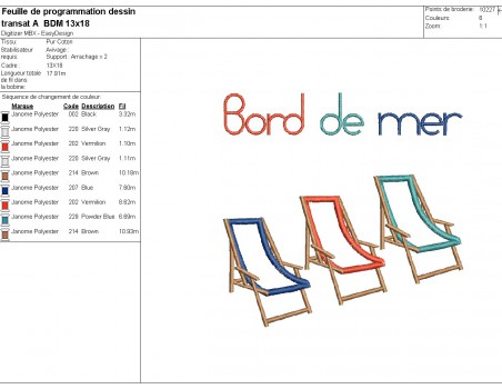 machine embroidery design applique deckchairs seaside