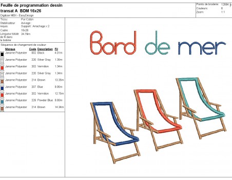 machine embroidery design applique deckchairs seaside