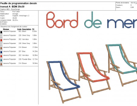 machine embroidery design applique deckchairs seaside