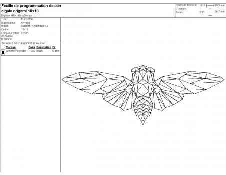 machine embroidery design origami cicada