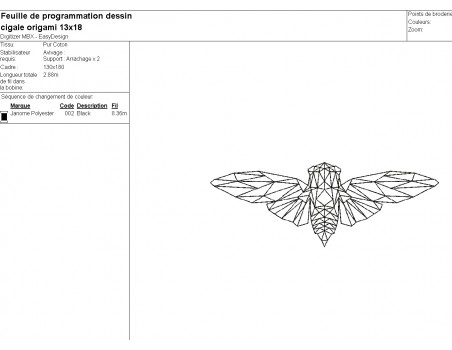 machine embroidery design origami cicada