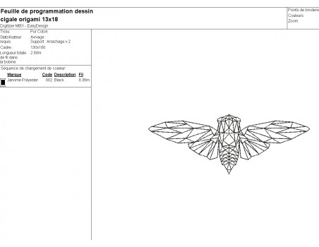 Motif de broderie machine cigale origami