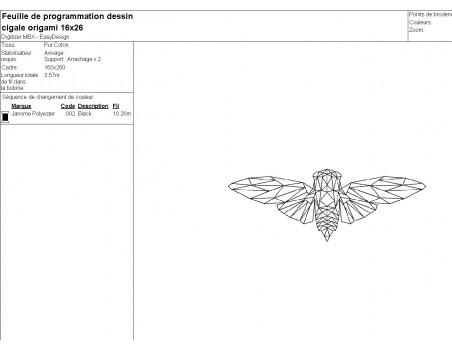 Motif de broderie machine cigale origami
