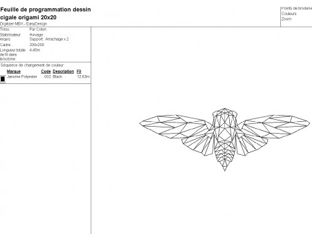 Motif de broderie machine cigale origami