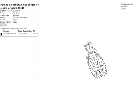 Motif de broderie machine cigale origami