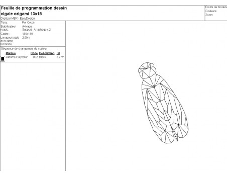 Motif de broderie machine cigale origami