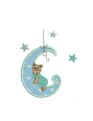 Motif de broderie machine ourson sur la lune