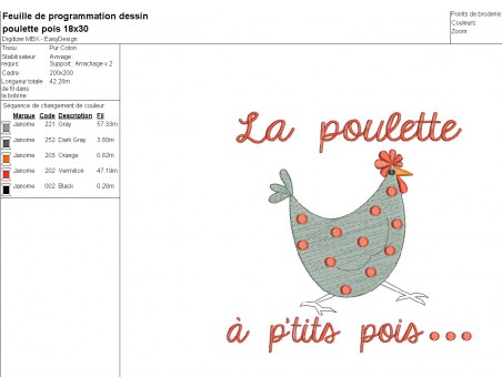 Motif de broderie machine poule à petits pois