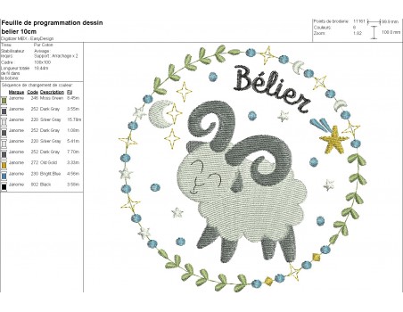 machine embroidery design aries zodiac sign