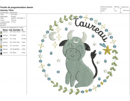 machine embroidery design  taurus zodiac sign